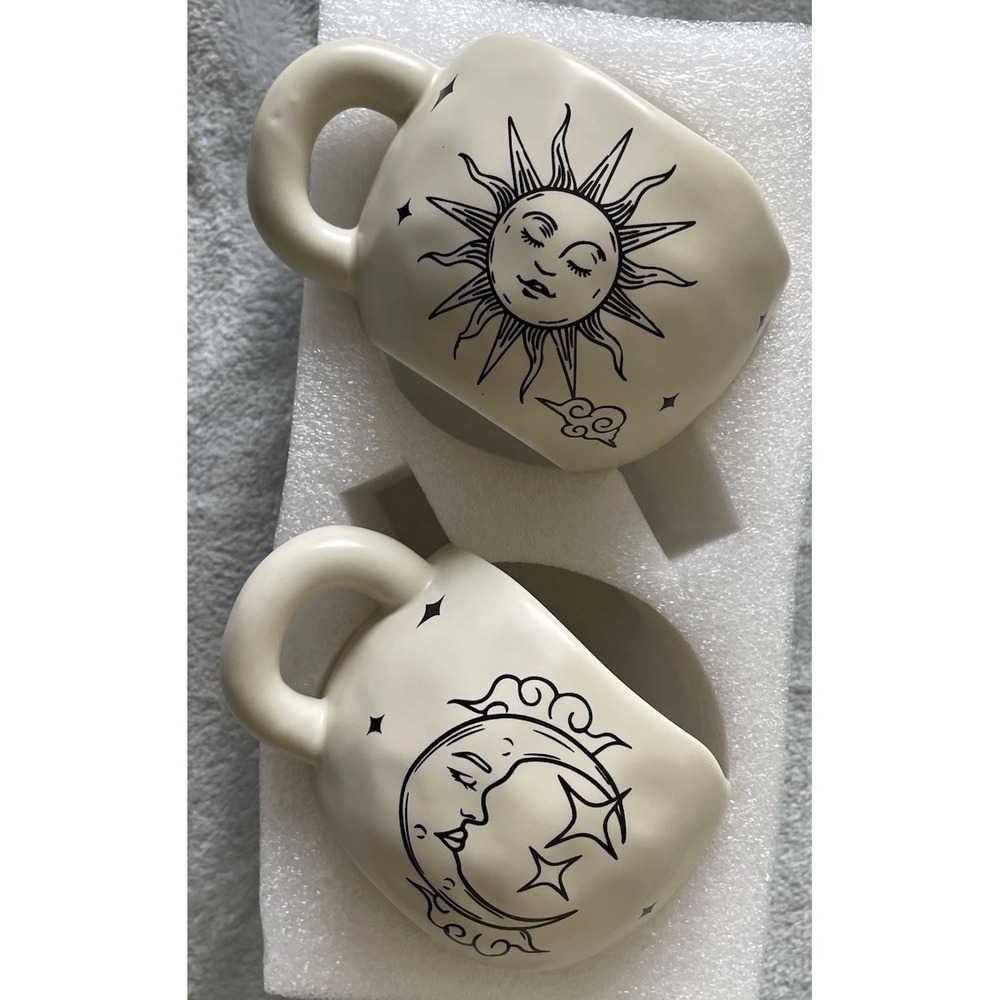 Sun and Moon Mug Set Awake/Asleep Ceramic Whimsical Witchy Celestial New Gifting